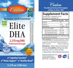 Label for Elite DHA 2,270 mg Natural Orange Flavor