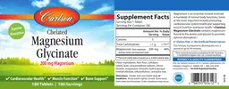 Label for Chelated Magnesium Glycinate 200 mg