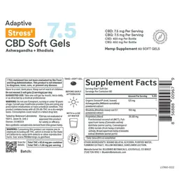 Label for Adaptive Stress CBD Soft Gels 7.5 mg