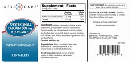 Label for Oyster Shell Calcium 500 mg plus Vitamin D
