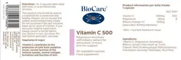 Label for Vitamin C 500