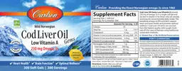 Label for Cod Liver Oil Gems Low Vitamin A Natural Lemon Flavor