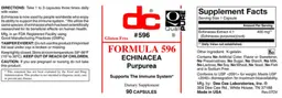 Label for Formula 596 Echinacea Purpurea