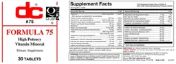 Label for Formula 75 High Potency Vitamin Mineral
