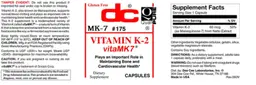 Label for Vitamin K-2 vitaMK7