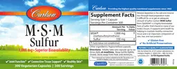 Label for M-S-M Sulfur 1,000 mg