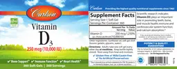 Label for Vitamin D3 250 mcg (10,000 IU)