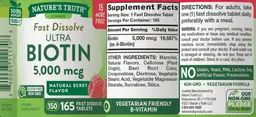Label for Fast Dissolve Ultra Biotin 5,000 mcg Natural Berry Flavor