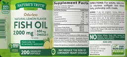 Label for Fish Oil 2,000 mg Natural Lemon Flavor