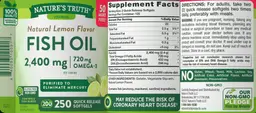 Label for Fish Oil 2,400 mg Natural Lemon Flavor