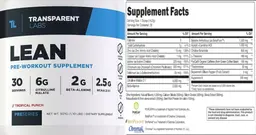 Label for Preseries Lean Pre-Workout Tropical Punch