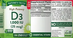 Label for High Potency D3 1,000 IU (25 mcg)