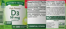 Label for High Potency D3 50 mcg (2,000 IU)