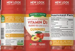 Label for Maximum Strength Vitamin D3 10,000 IU (250 mcg) Gummies Natural Peach Mango Flavor