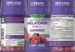 Label for Melatonin 12 mg Gummies Natural Berry Flavor