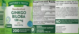Label for Standardized Ginkgo Biloba 120 mg plus Bacopa
