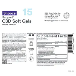 Label for Snooze Support CBD Soft Gels 15 mg