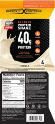 Label for High Protein Shake Protein 40 g Vanilla