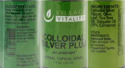 Label for Colloidal Silver Plus Herbal Topical Spray