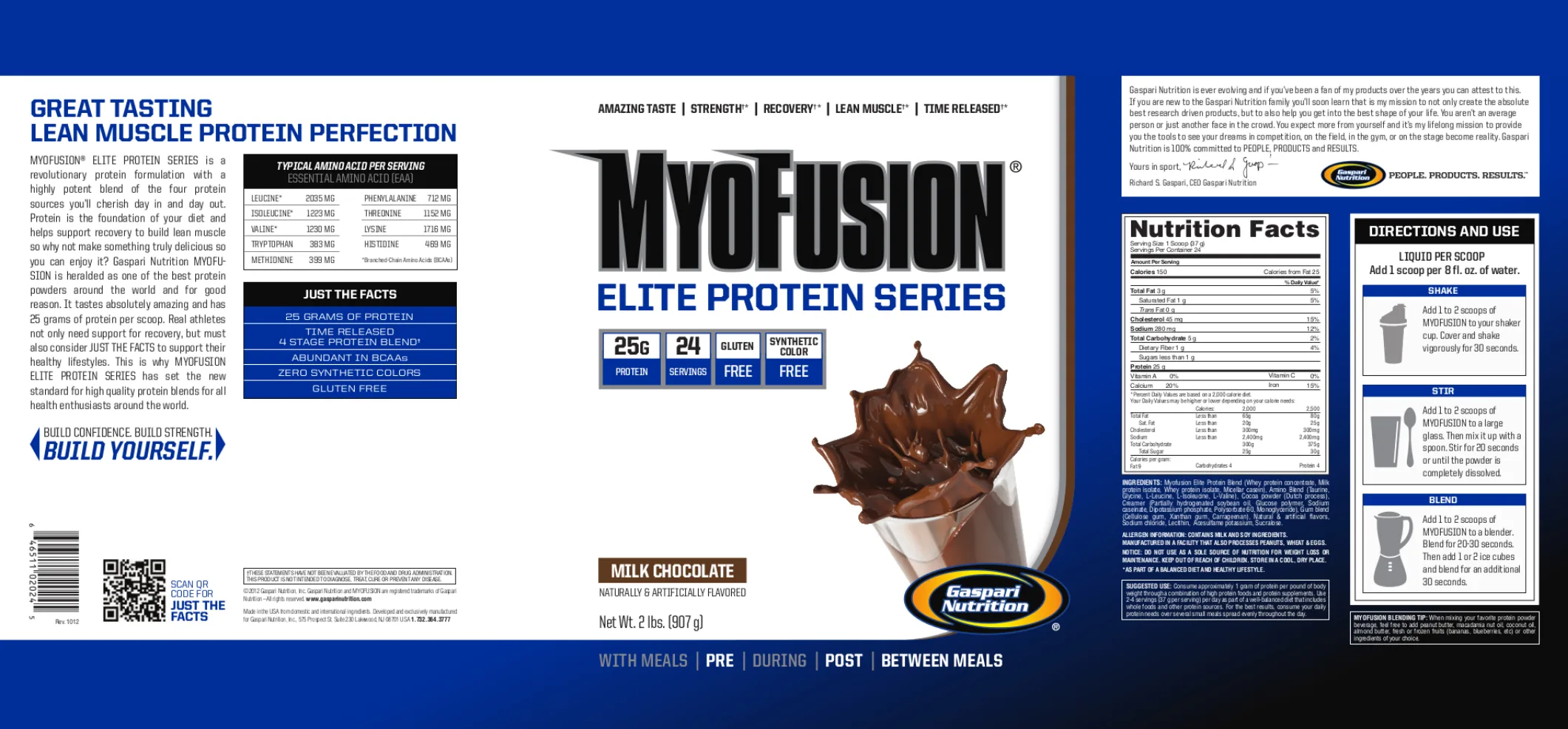 Label for MyoFusion Elite Protein Series Milk Chocolate