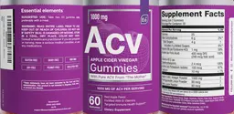 Label for Apple Cider Vinegar Gummies 1000 mg Red Apple Flavor