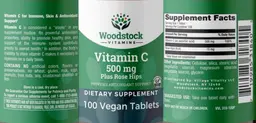 Label for Vitamin C 500 mg plus Rose Hips