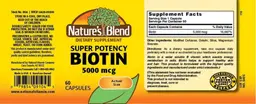 Label for Super Potency Biotin 5000 mcg