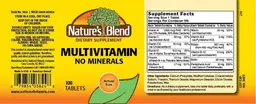 Label for Multivitamin no Minerals