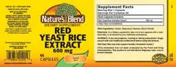 Label for Red Yeast Rice Extract 600 mg