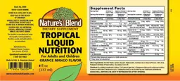 Label for Tropical Liquid Nutrition Orange Mango Flavor