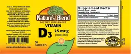 Label for Vitamin D3 25 mcg (1000 IU)
