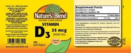 Label for Vitamin D3 25 mcg (1000 IU)