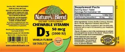 Label for Chewable Vitamin D3 50 mcg (2000 IU) Vanilla Flavor