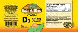 Label for Vitamin D3 125 mcg (5000 IU)