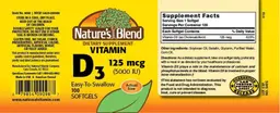 Label for Vitamin D3 125 mcg (5000 IU) Easy-To-Swallow