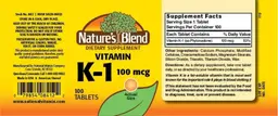 Label for Vitamin K-1 100 mcg