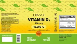 Label for Vitamin D3 250 mcg 10,000 IU