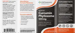 Label for Meriva Curcumin Phytosome 500 mg