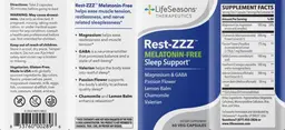 Label for Rest-ZZZ Melatonin-Free
