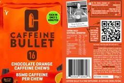 Label for Chocolate Orange Caffeine Chews 85 mg