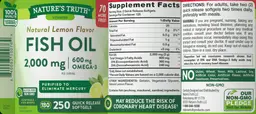 Label for Fish Oil 2,000 mg Natural Lemon Flavor