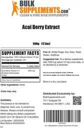 Label for Acai Berry Extract