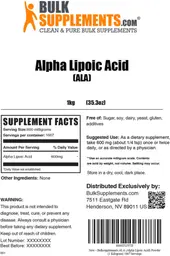 Label for Alpha Lipoic Acid