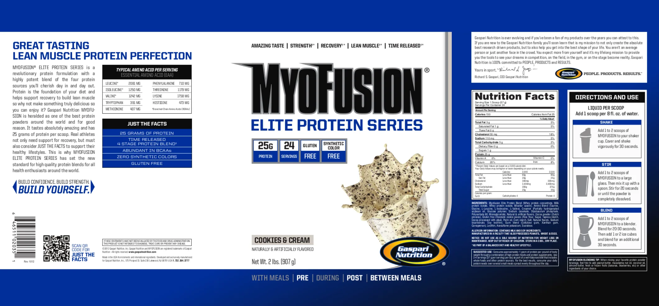 Label for MyoFusion Elite Protein Series Cookies & Cream