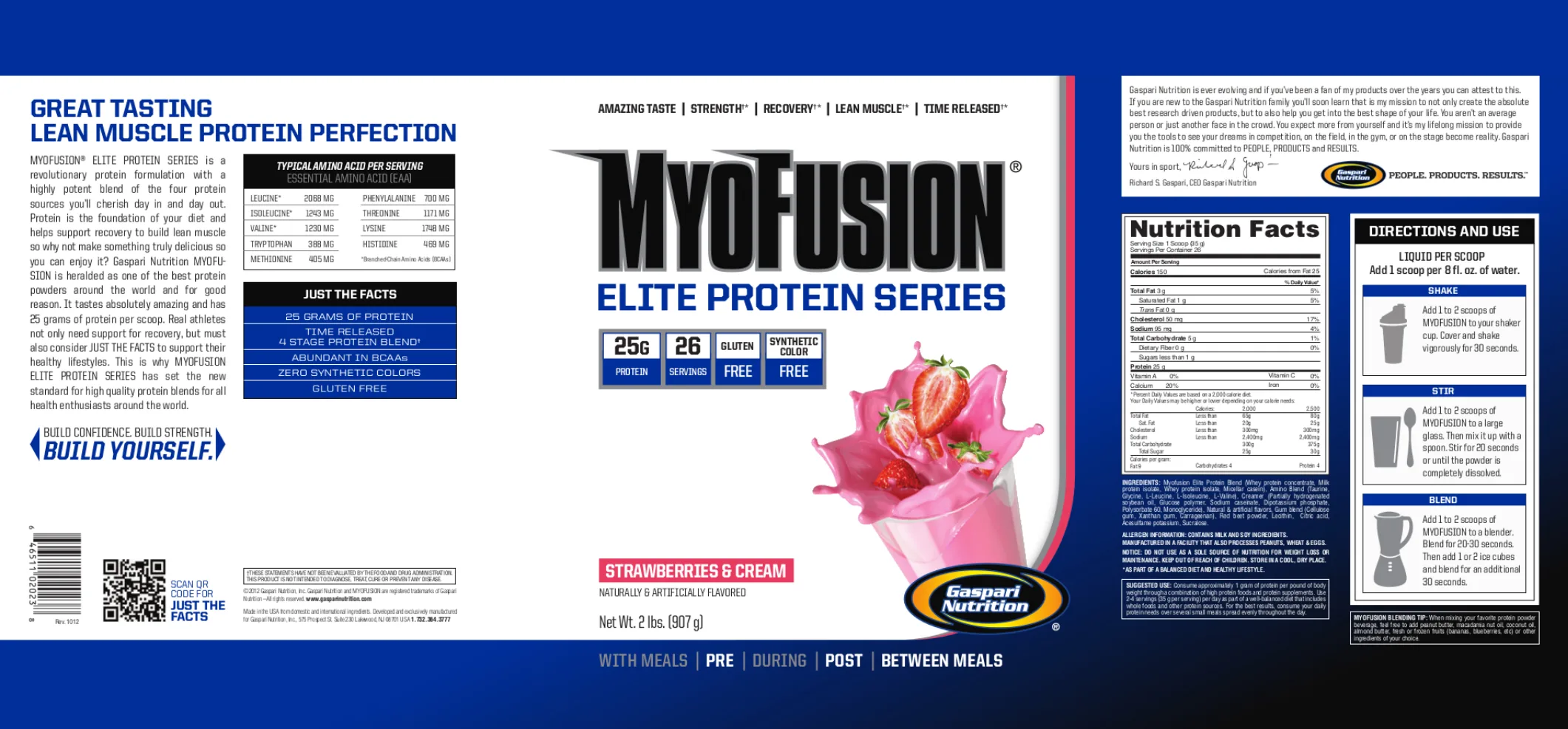 Label for MyoFusion Elite Protein Series Strawberries & Cream
