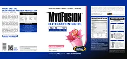 Label for MyoFusion Elite Protein Series Strawberries & Cream