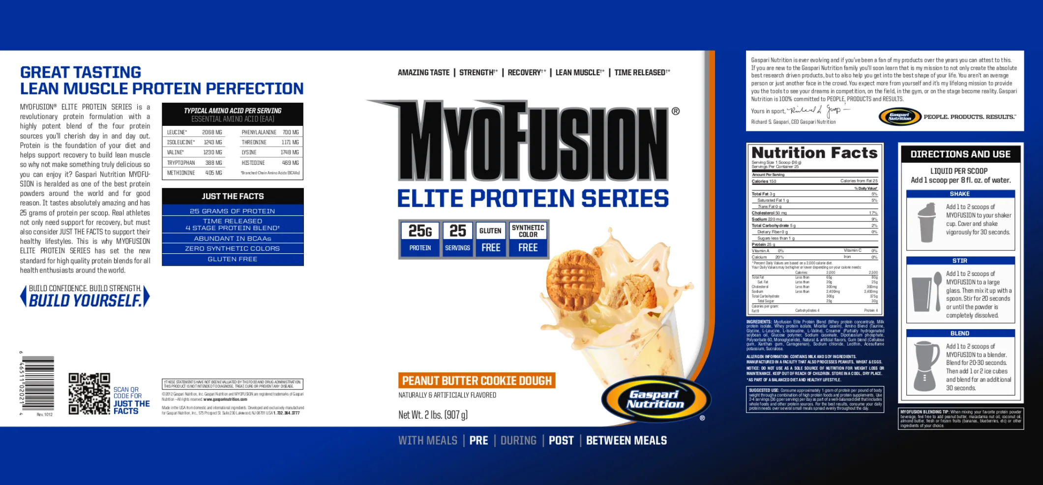 Label for MyoFusion Elite Protein Series Peanut Butter Cookie Dough