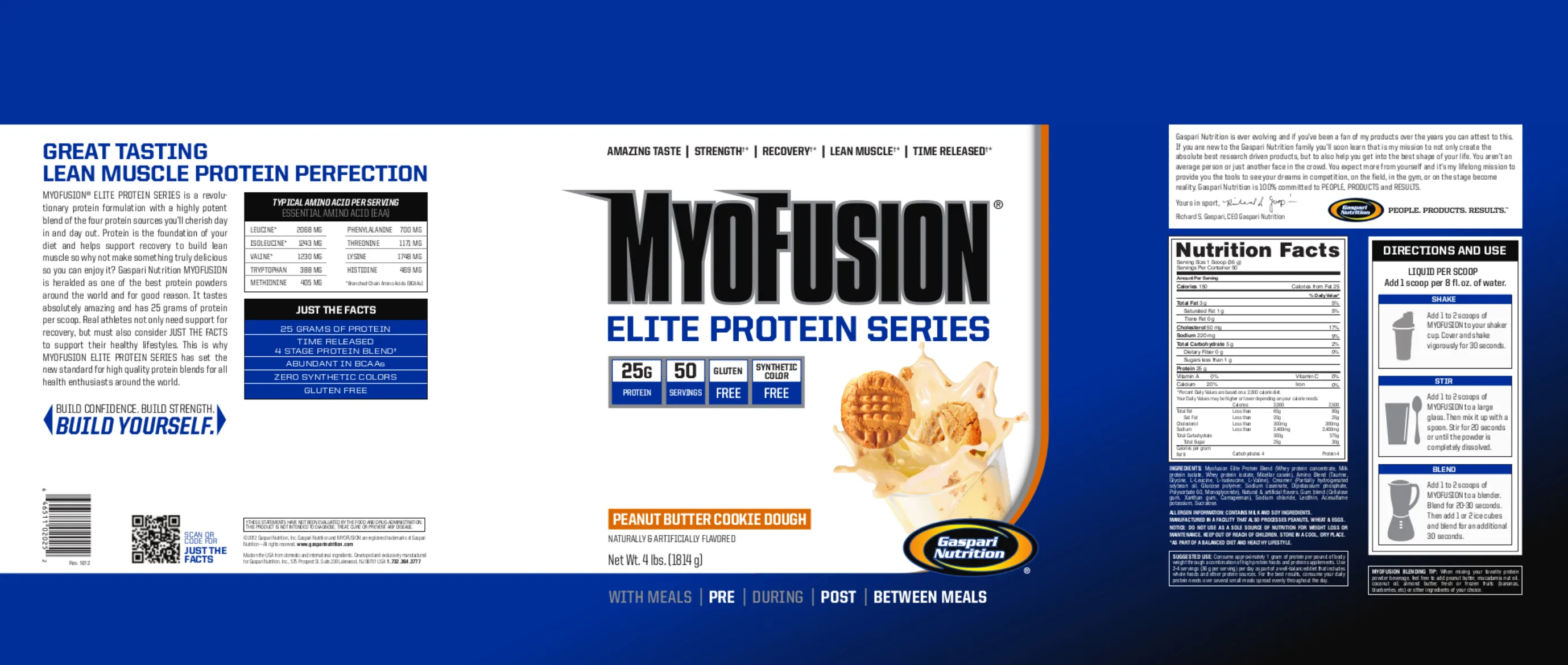 Label for MyoFusion Elite Protein Series Peanut Butter Cookie Dough