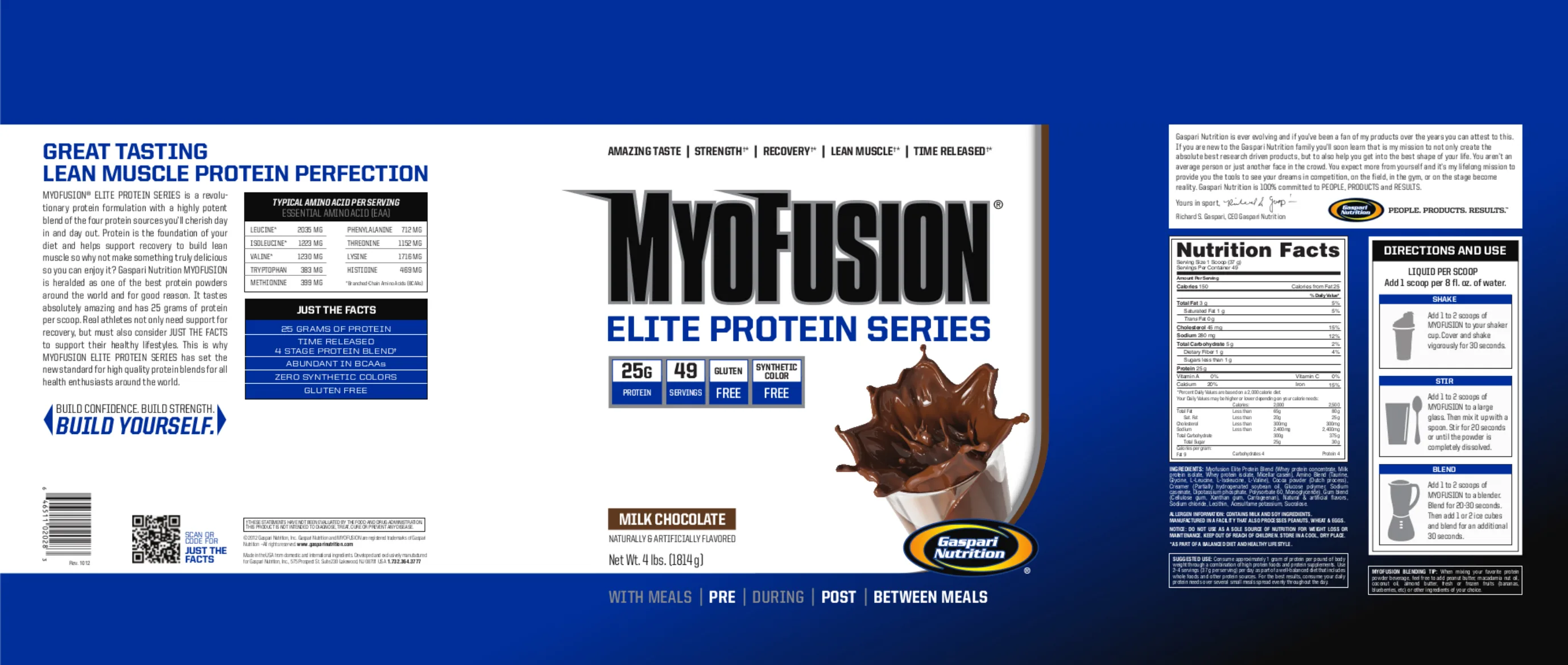 Label for MyoFusion Elite Protein Series Milk Chocolate