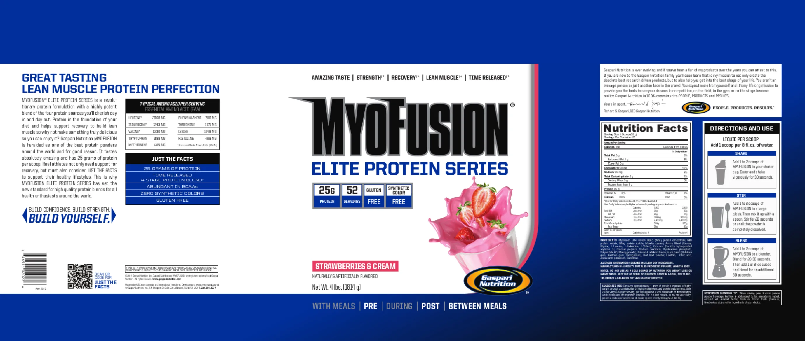 Label for MyoFusion Elite Protein Series Strawberries Cream